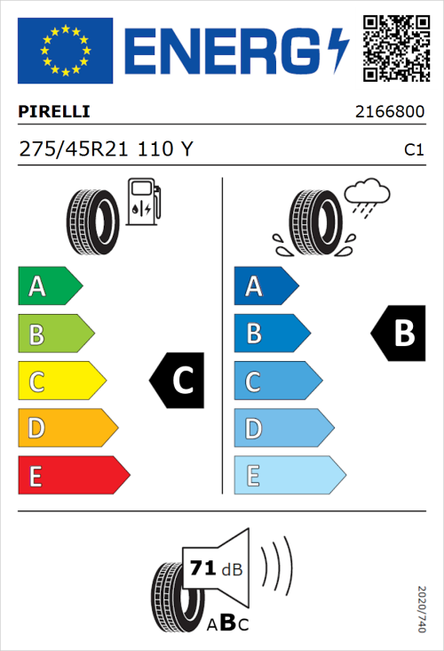 Tyre Label for Pirelli Scorpion Verde All Season 275/45R21 110Y