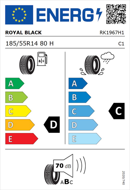 Tyre Label for Royal Black Royal Mile 185/55R14 80H