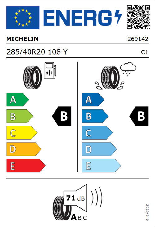 Tyre Label for Michelin Pilot Sport 4 285/40R20 108Y