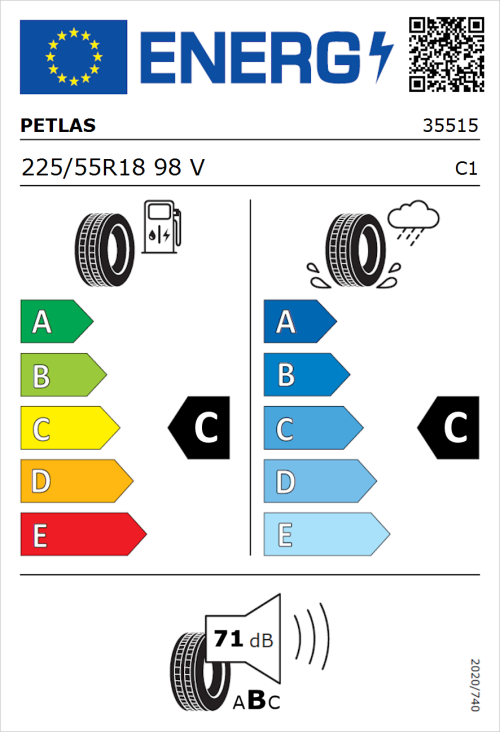 Tyre Label for Petlas Explero PT431 H/T 225/55R18 98V