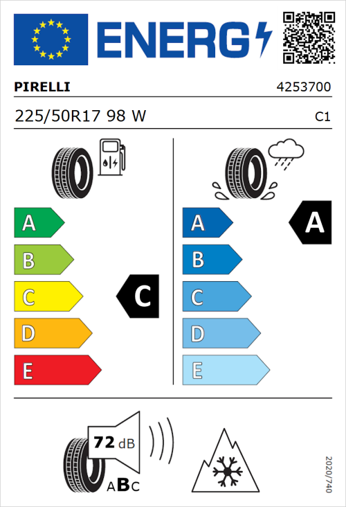 Tyre Label for Pirelli Cinturato All Season SF3 225/50R17 98W