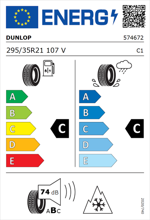 Tyre Label for Dunlop SP Winter Sport 5 295/35R21 107V