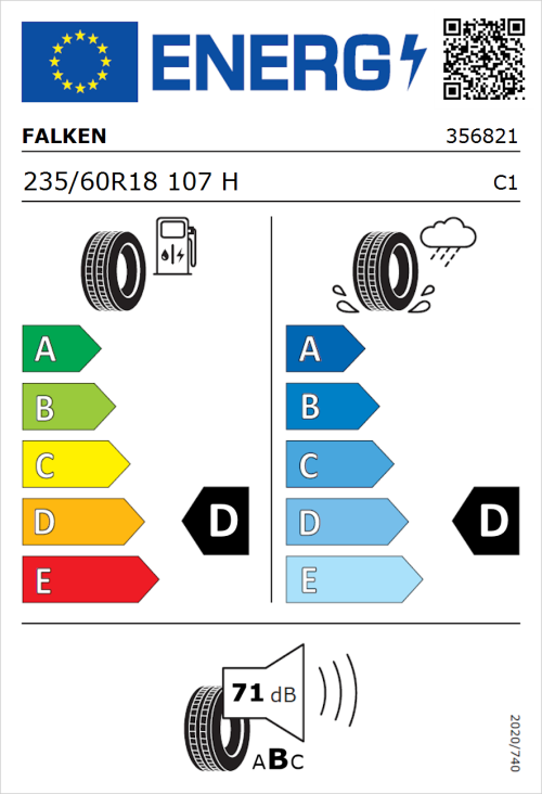 Tyre Label for Falken Wildpeak A/T Trail 235/60R18 107H