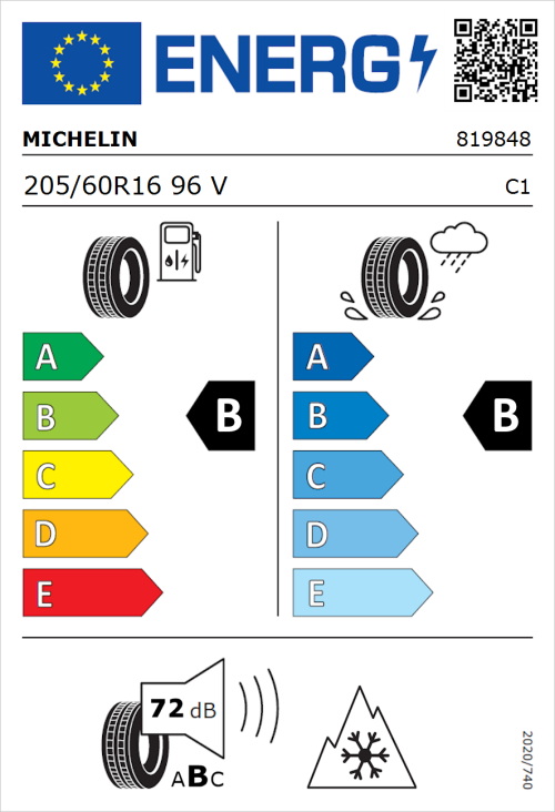 Tyre Label for Michelin CrossClimate 3 205/60R16 96V