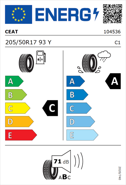 Tyre Label for CEAT SportDrive 205/50R17 93Y