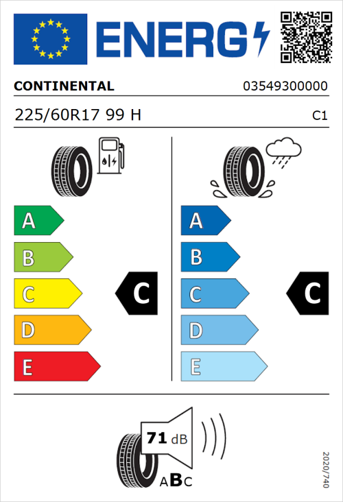 Tyre Label for Continental ContiCrossContact LX Sport 225/60R17 99H