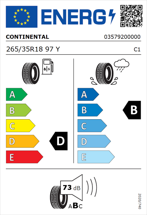 Tyre Label for Continental ContiSportContact 3 265/35R18 97Y