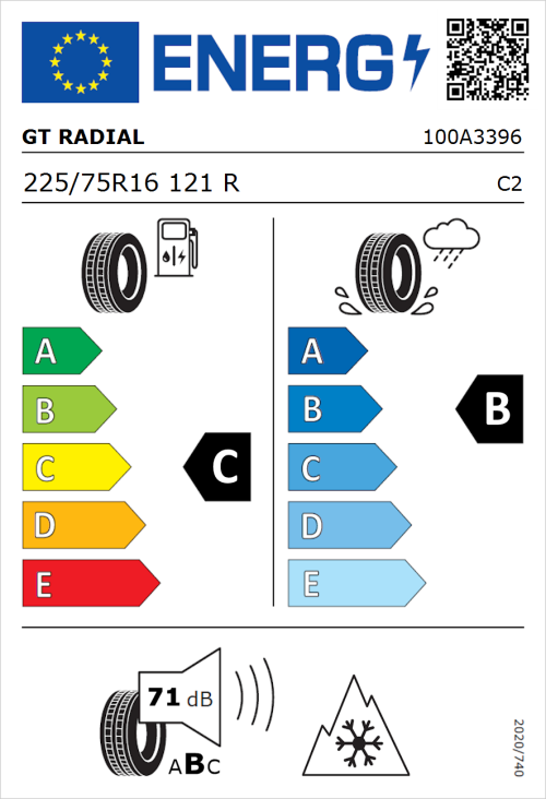 Tyre Label for GT Radial Maxmiler WT2 225/75R16 121R